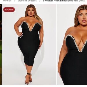 Sweetest Heart Embellished Midi Dress - Black